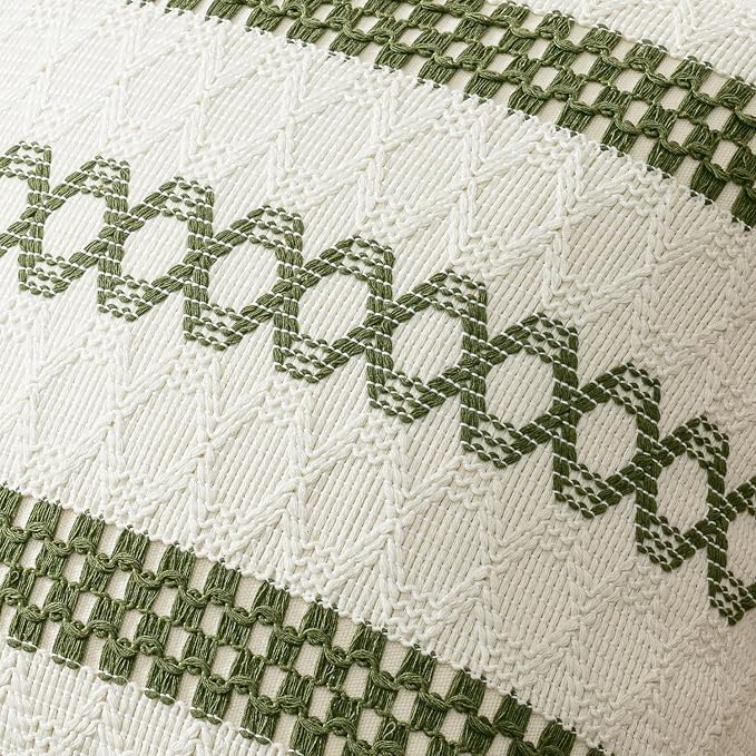 MIULEE Set of 2 Moss Green Boho Decorative Pillow Covers 18x18 Inch | Farmhouse - Image 4