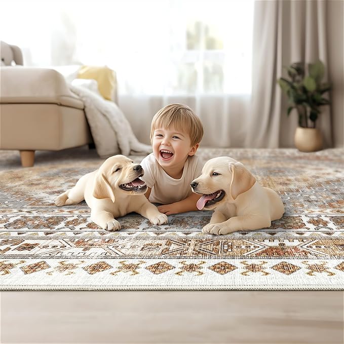 Washable Rugs 8x10 Area Rugs for Living Room, Vintage Floral Bedroom Rugs - Image 9
