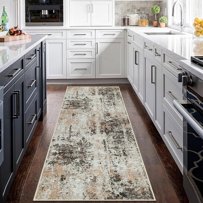Runner Rugs for Hallways Kitchen 2.6x8 Non Slip Washable Brown Beige | Modern - Image 3