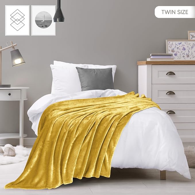 Utopia Bedding Ultra Soft Fleece Bed Blanket Twin Size Gold | Microfiber Plush - Image 2