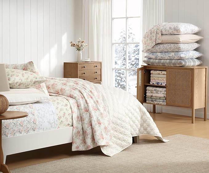 Laura Ashley - Flannel Sheets Twin Size, Anti-Pilling & Wrinkle Resistant Cotton, Touchably Soft for All-Season Comfort - Bed Sheets with Matching Pillowcase & Fitted Sheet (Lisalee Pink)