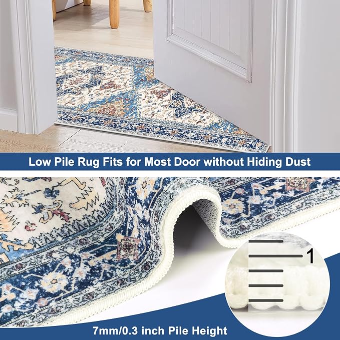 Yamaziot Washable Runner Rug, 2x8 Non-Slip Boho Vintage Hallway Kitchen Rug | - Image 6