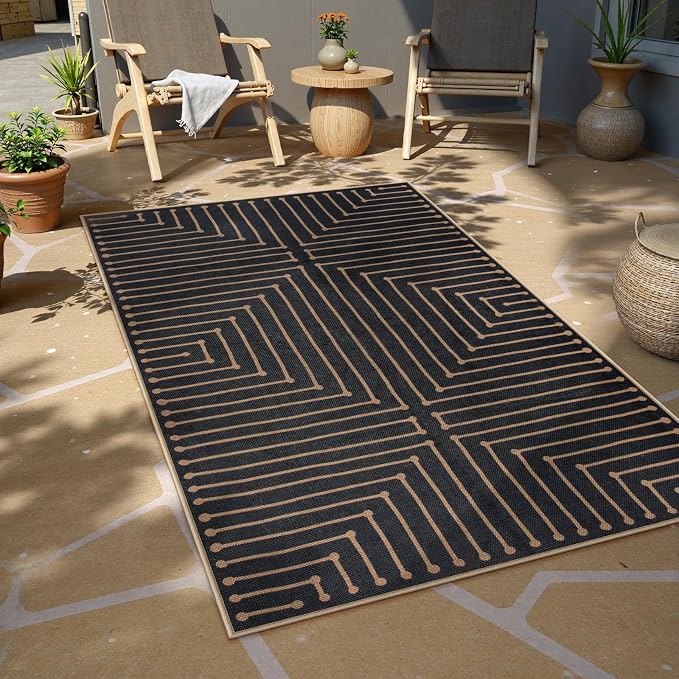 Lahome Black 3x5 Washable Rug, Neutral Easy Jute Entryway Front Porch Rug | - Image 6