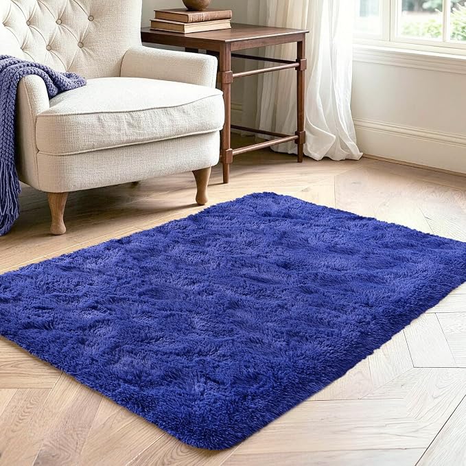 3x5 Royal Blue Fluffy Soft Area Rug Non-Slip - Image 3
