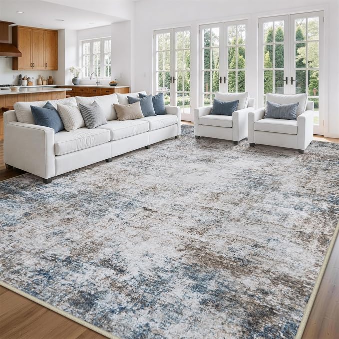 Aelenmu 10x14 Area Rugs for Living Room Washable Dining Room Brown Blue | - Image 3