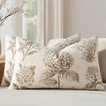 Set of 2 Lumbar Floral Pillow Covers 12x20 Inch Light Brown | Decorative by SWANCOCO