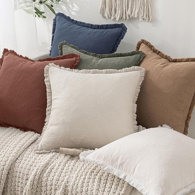 MIULEE Linen Fringe Decorative Fall Throw Pillow Covers Autumn Glaze 18x18 | - Image 8