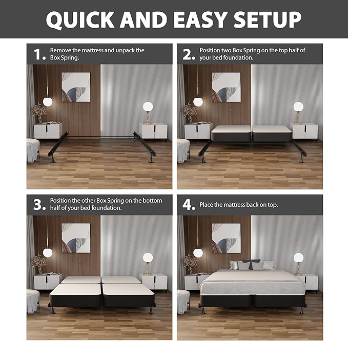 Nutan Inch Sturdy Box Spring for Mattress Support-Durable and Fully Assembled, Natural Wood California King(Fold), Gray, 8" Foundation