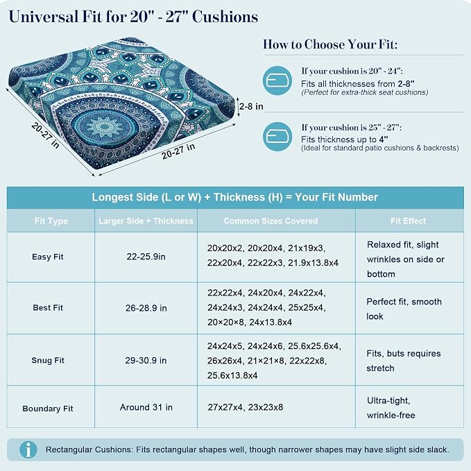8Pcs Patio Cushion Covers Stretch Outdoor Furniture Protector Slipcovers | - Image 3