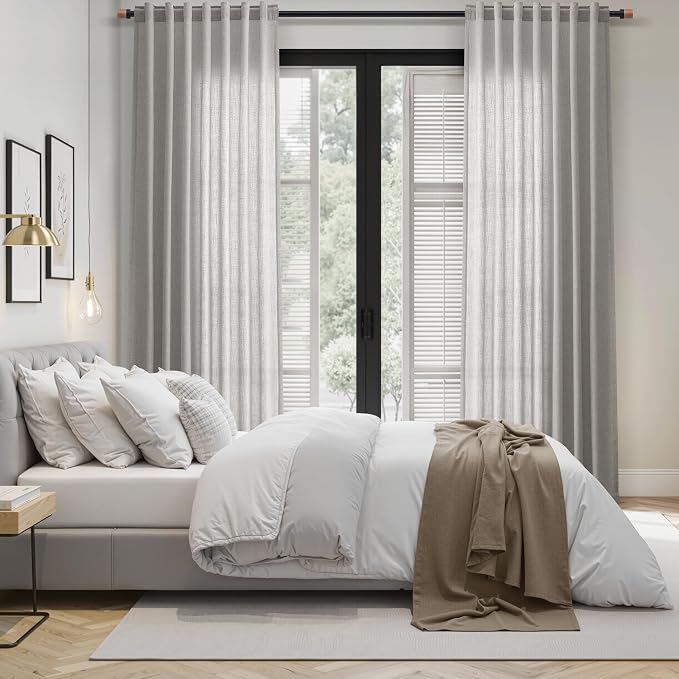 Light Gray Linen Curtains for Living Room 120 Inches Long Back Tab Light - Image 8