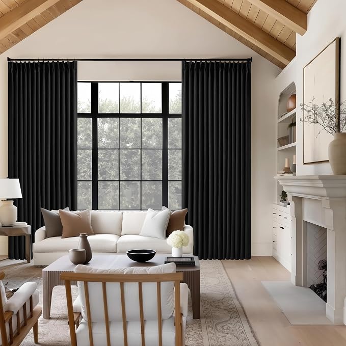 Black Pinch Pleated 100% Blackout Linen Curtains - Image 8