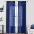 Classic Blue Linen Curtains 84 Inch Length 2 Panels Set by Nanspring