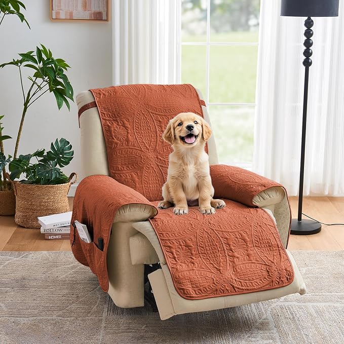 Orange Quilted TV Recliner Covers, Waterproof Medium Recliner Chair Covers by Pamhaven