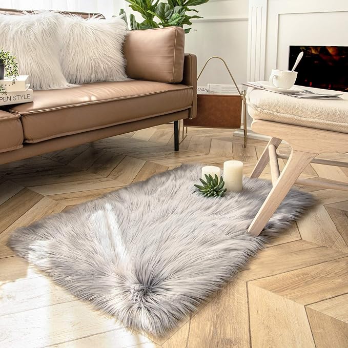 Ashler faux fur rug, Fluffy Shaggy Area Rug Ultra Soft 2 x 2.9 Feet Rectangle - Image 3