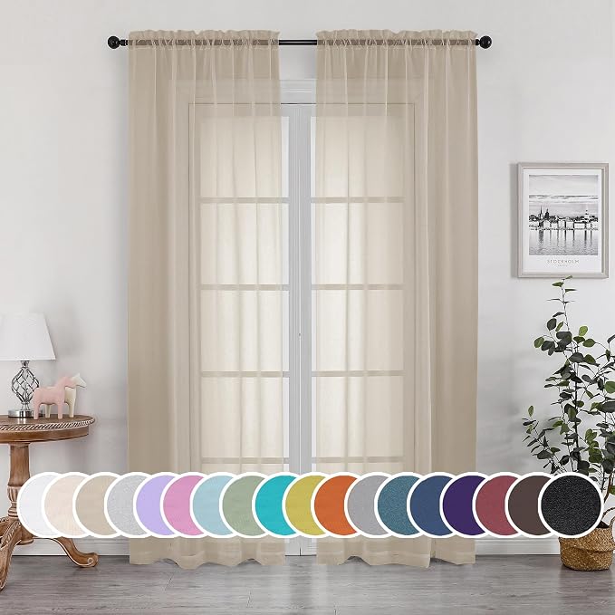 Taupe Sheer Curtains 84 inches Long by OWENIE