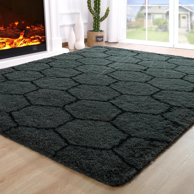 Noahas 5x7 Dark Grey Fluffy Soft Area Rug Non-Slip by ModernHomeDecor