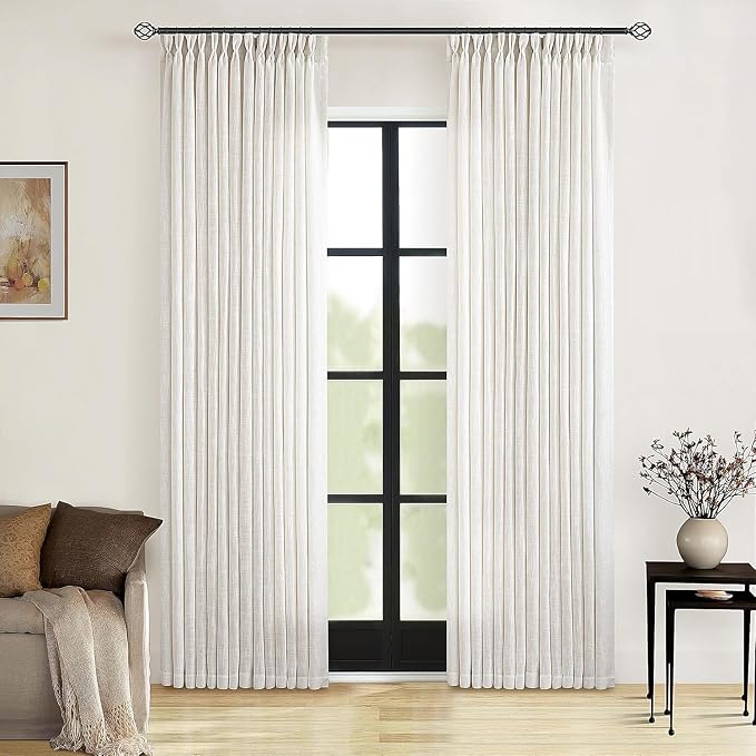 90 Inch Pinch Pleated Linen Textured Curtains 2 Panels, Natural | Pinch Pleat by Twodrapes