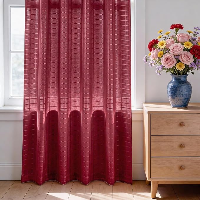 SpaceDresser Check Sheer Curtains 72 Inches Long - Image 3