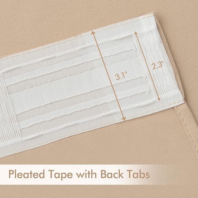MIULEE Beige Back Tab Blackout Curtains 52x108 Inch Long 2 Panels Set | Rod - Image 4