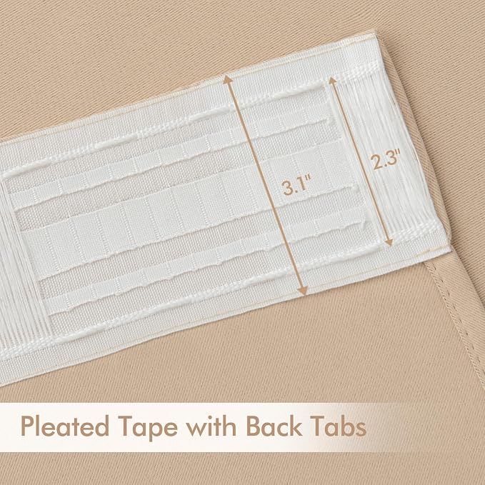 MIULEE Beige Back Tab Blackout Curtains 52x102 Inch Long 2 Panels Set | Rod - Image 4