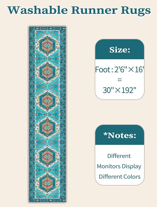 SERISSA 2'6"x16' Washable Non Slip Boho Runner Rug - Image 7