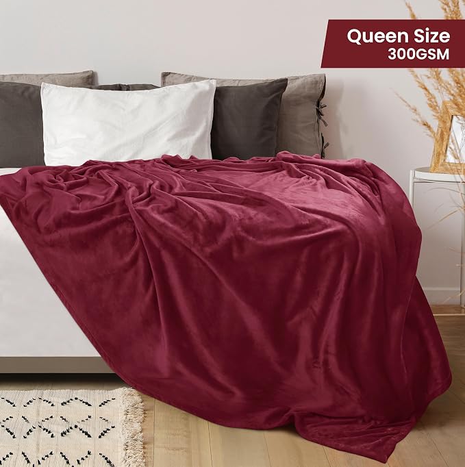 Utopia Bedding Soft Fleece Bed Blanket Queen Size Burgundy | Microfiber Plush - Image 2