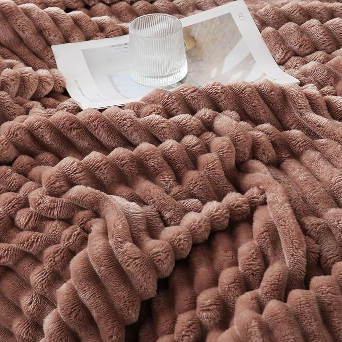 Chocolate Throw Blanket for Couch Sofa 50x60 inches Striped Design | Fleece - Image 5