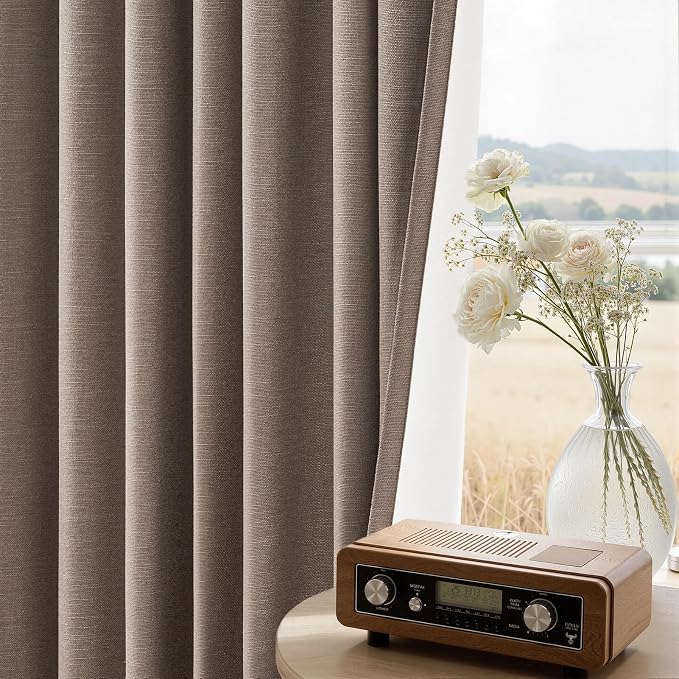 Topfinel 92 inch Long 100% Blackout Drapes 2 Panels Linen Texture Curtains Warm - Image 4