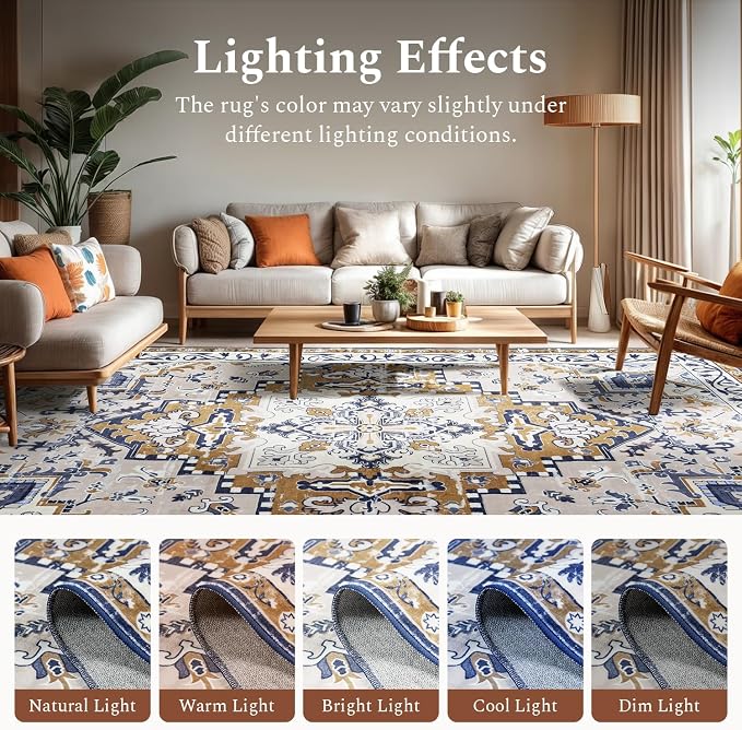 Rugflix 9x12 Area Rugs for Living Room, Washable Light Brown Large Rug | - Image 6