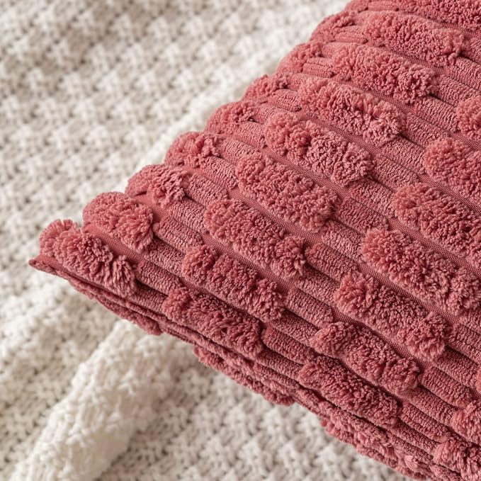 MIULEE Corduroy Decorative Throw Pillow Covers 20x20 Crimson Pack of 2 | Soft - Image 5