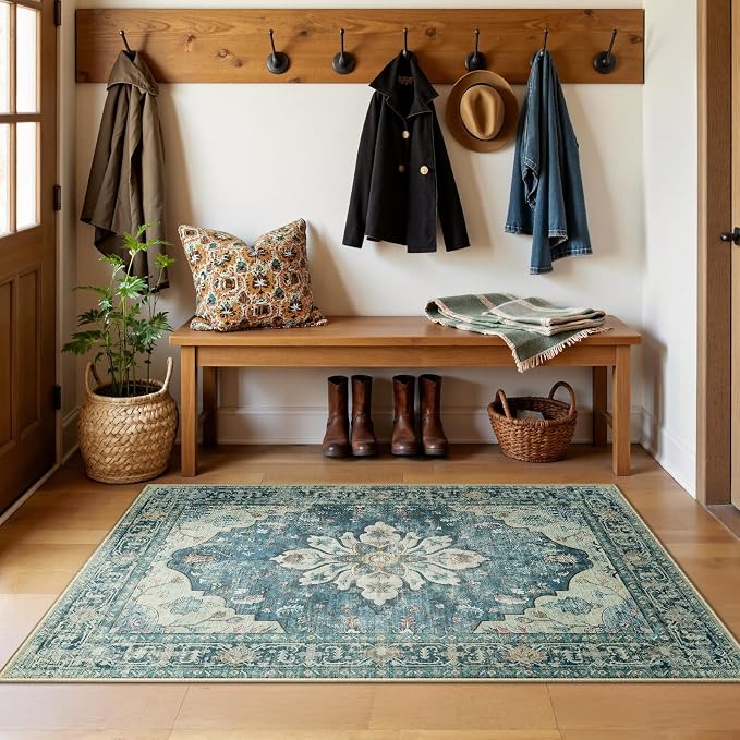 RELEANY Washable Area Rug, Water Repellent, Pet Friendly, Vintage Floral Boho - Image 3