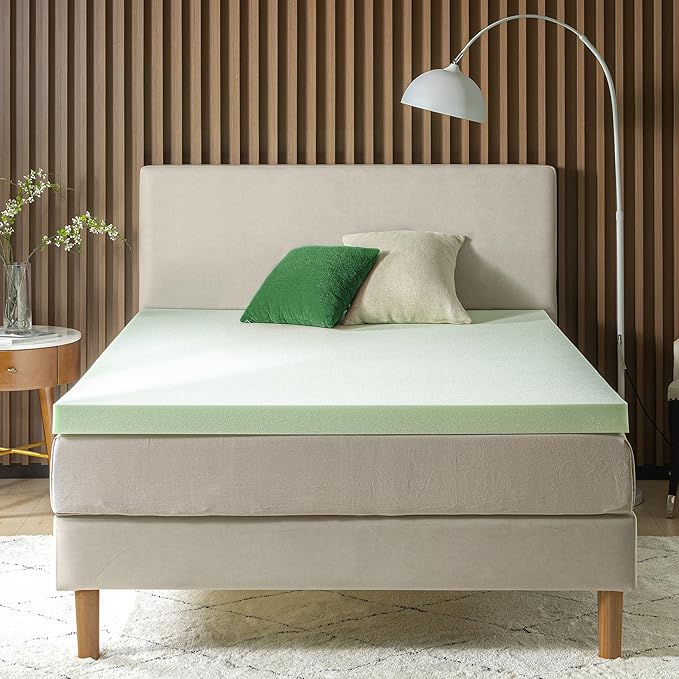 ZINUS 3 Inch Green Tea Memory Foam Mattress Topper, Smaller, More Convenient WonderBox Packaging, Pressure-Relieving Layers, CertiPUR-US Certified, Queen