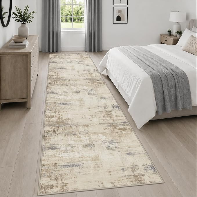 3x14 Washable Runner Rug：Modern Abstract Soft Carpet Beige Brown | - Image 4