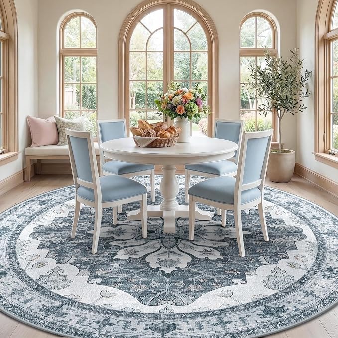 RELEANY Washable Area Rug, Round 8ft, Water Repellent, Pet Friendly, Vintage - Image 2
