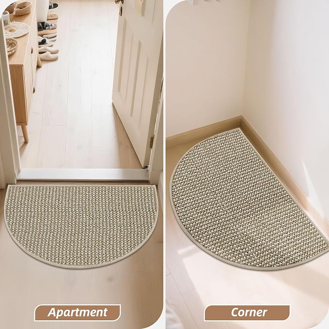 BEQHAUSE Dirt Trapper Door Mat 17" x 30" Half Circle Non Slip, Light Beige | - Image 9