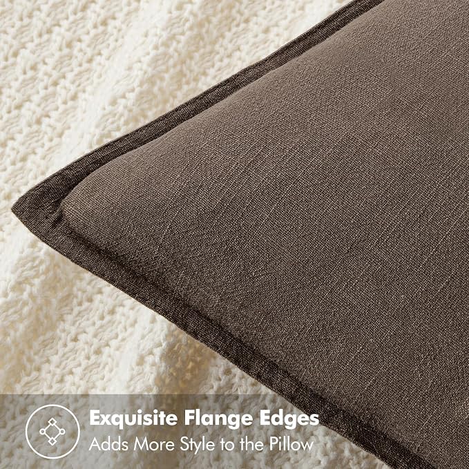 MIULEE Decorative Linen Euro Sham Pillow Covers 24x24 Inch Coffee | Boho - Image 2