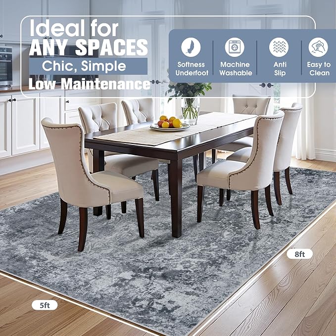 Aelenmu 5x8 Area Rugs for Living Room Washable Bedroom Dining Room Black | - Image 2