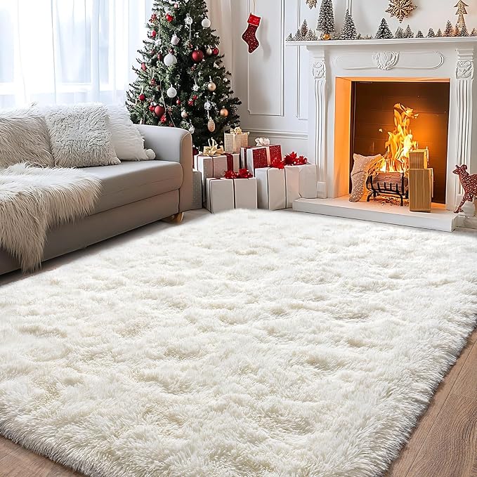 Pionblank Large Rug for Living Room 6x9, Modern Shag Area Rug, Cream White | by PIONBLANK