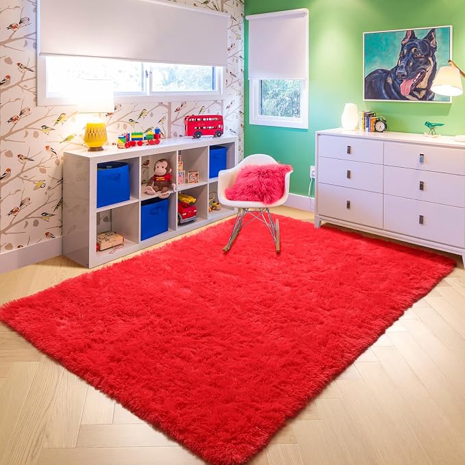 Amdrebio Red Christmas Fluffy Big Area Rug 6x9 - Image 7