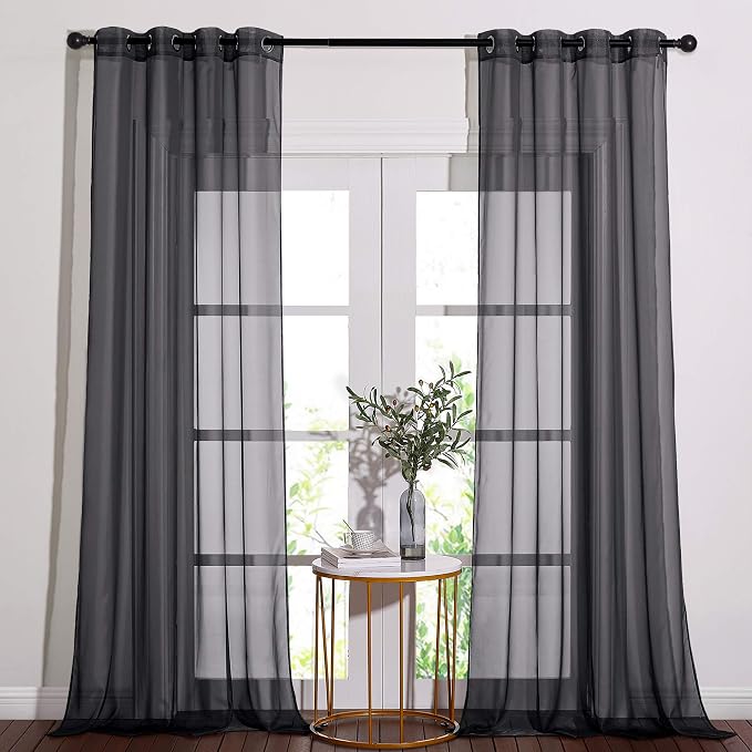 NICETOWN Black Sheer Curtains 90 inches Long, Grommet Voile Textured Hazy Sheer by NICETOWN
