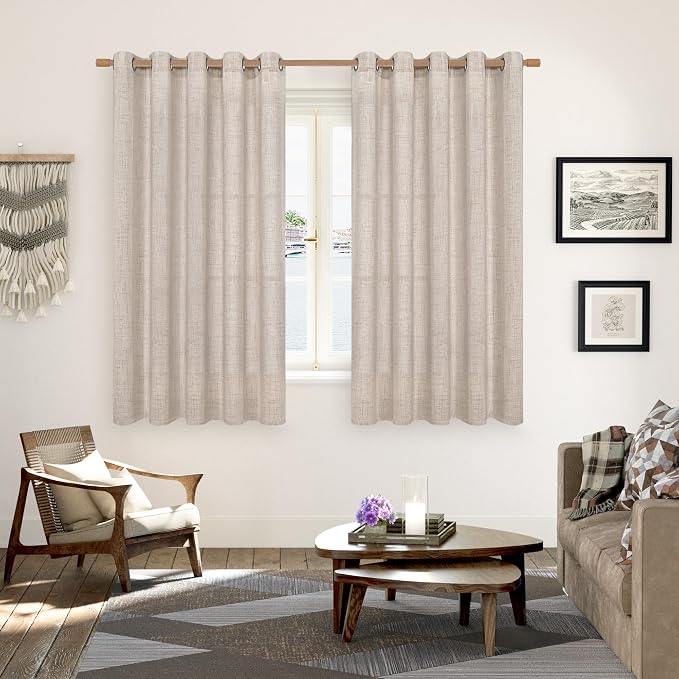 YoungsTex Natural Linen Curtains 63 Inch Length 2 Panel Linen Textured Curtains - Image 2