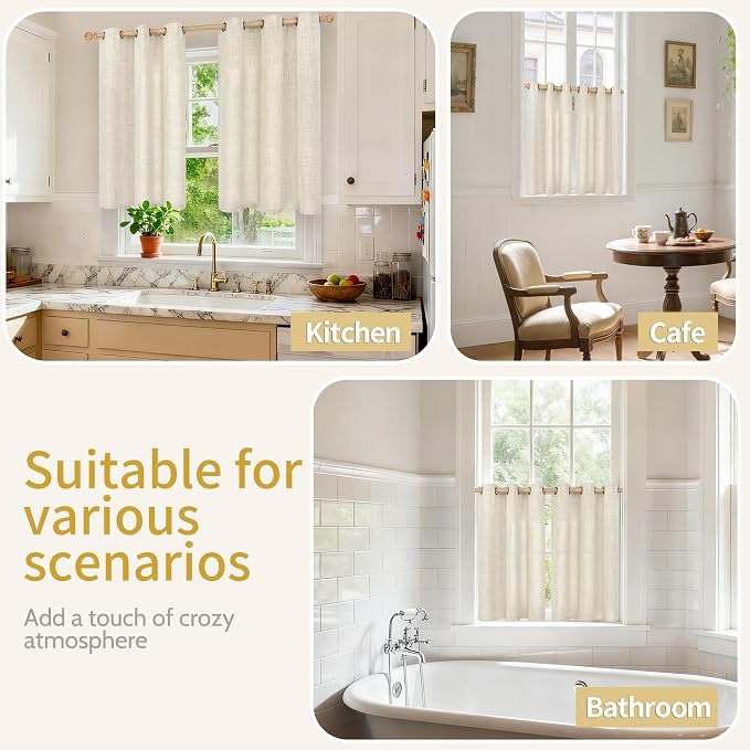 YoungsTex Linen Kitchen Window Curtains 40 Inch Length, Short Light Filtering - Image 2