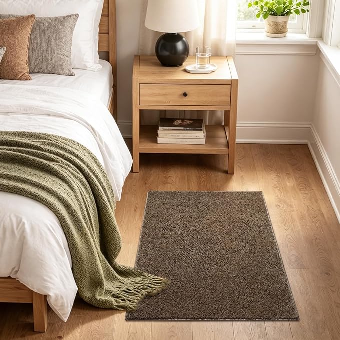 2x3 Beige Brown Solid Area Rug Washable Non-Slip - Image 2