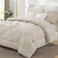 CozyLux Oversized King Comforter Set Beige - 7 Pieces Bed in a Bag Comforter Set with Sheets, Luxury Soft Bed Set All Seasons, Bedding Set with Down Alternative Comforter, Sheets, Pillowcases & Shams