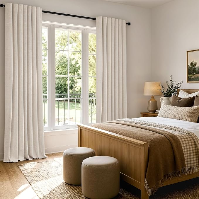 MIULEE 100% Blackout Linen Curtains 42 x 84 Inch Cream Beige 2 Panels | Thermal - Image 8