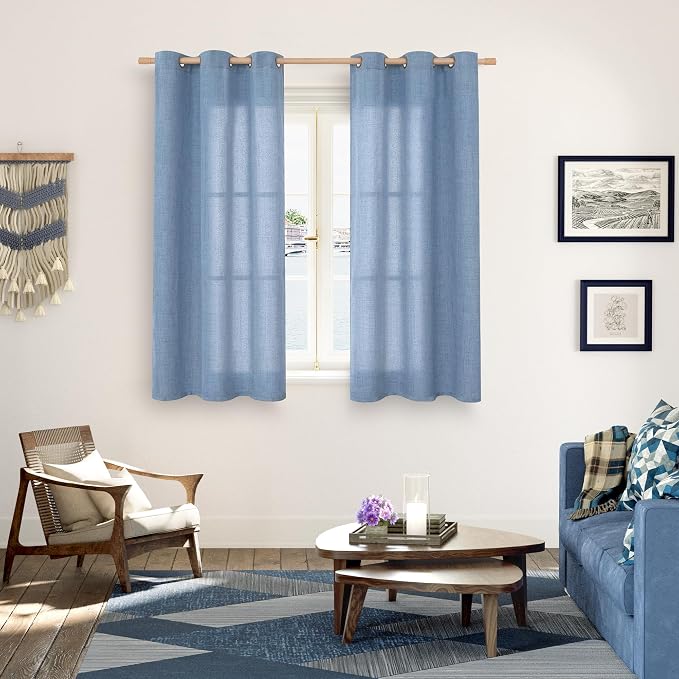 YoungsTex Blue Linen Curtains 54 Inches Length - Image 2