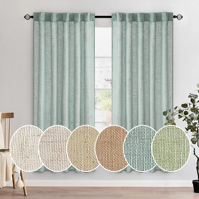 MIULEE Sea Green Linen Curtains 52x72 Inch by MIULEE