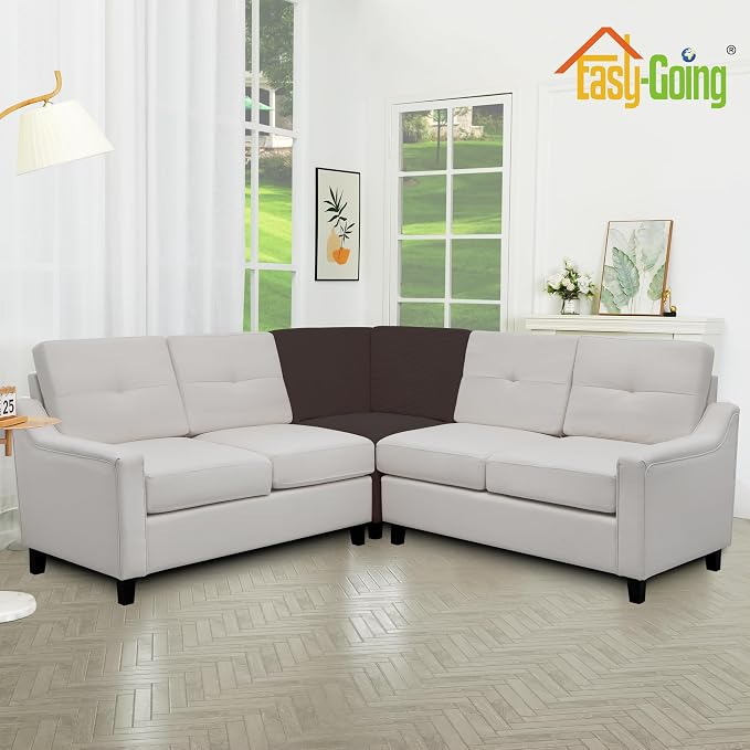 Easy-Going Stretch Soft Sectional Corner Sofa Couch Slipcover Chocolate | - Image 3
