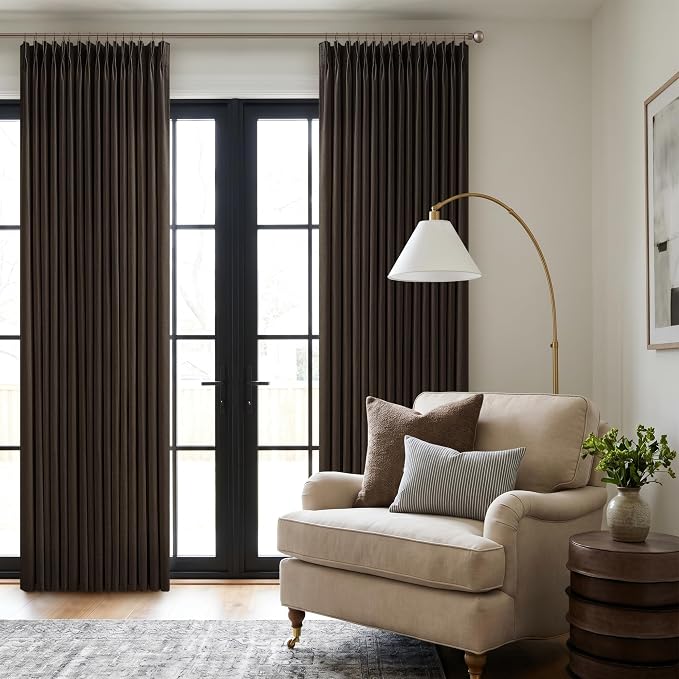 Linen Pleated Semi Sheer Dark Chocolate Back Tab Curtains 120 Inches Long | by Twodrapes