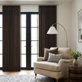 Linen Pleated Semi Sheer Dark Chocolate Back Tab Curtains 120 Inches Long | by Twodrapes